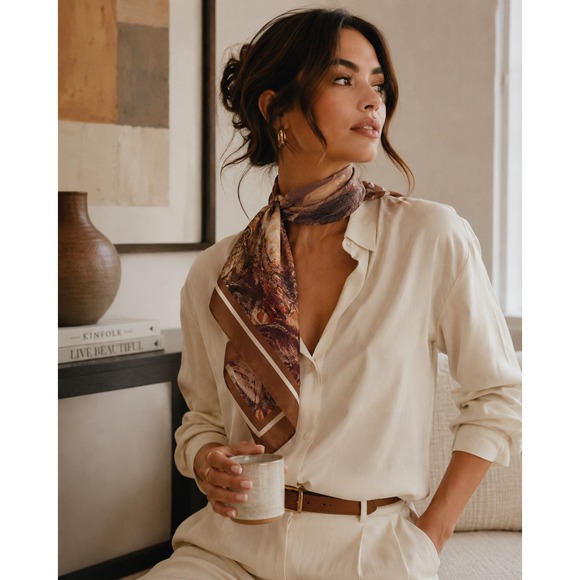 Accessories - Women's 36x36 Square Scarf Brown Rust Abstract Marble Satin Silky Neck Head Wrap